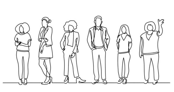 Continuous Line Drawing Diverse Group Standing People — Stock Vector