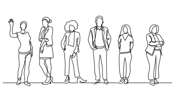 Continuous Line Drawing Diverse Group Standing People — Stock Vector