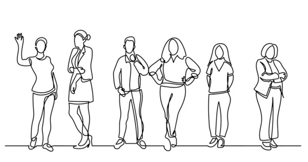 Continuous Line Drawing Diverse Group Standing People — Stock Vector