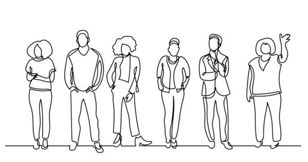 Continuous Line Drawing Diverse Group Standing People — Stock Vector
