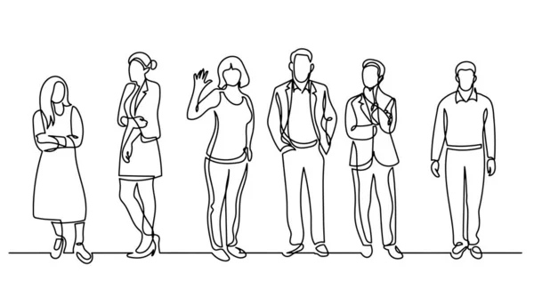 Continuous Line Drawing Diverse Group Standing People — Stock Vector