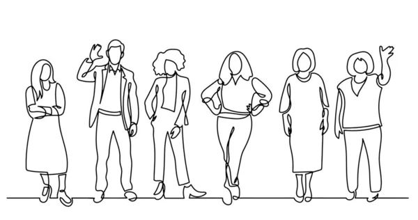 Continuous Line Drawing Diverse Group Standing People — Stock Vector