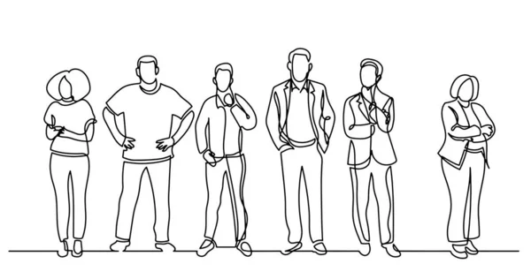 Continuous Line Drawing Diverse Group Standing People — Stock Vector