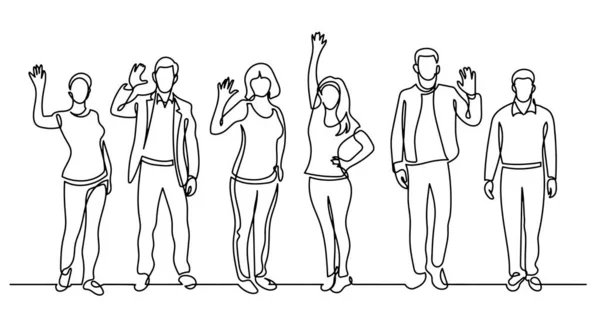 Continuous Line Drawing Diverse Group Standing People — Stock Vector