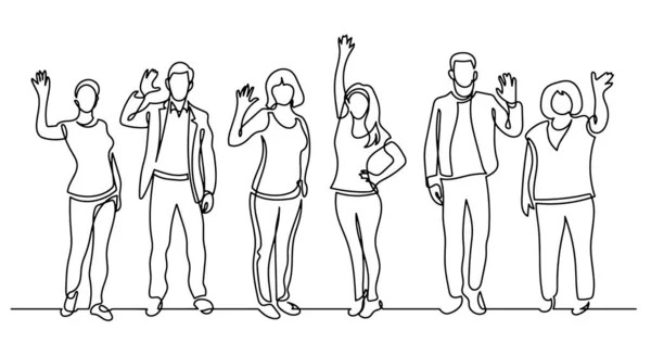 立っている人々 の多様なグループの連続的な線の描画 — ストックベクタ