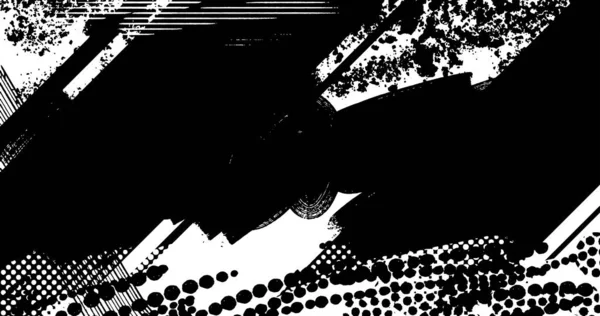 Vector Layered Illustration Abstract Grunge Halftone Black White Distressed Background — Vetor de Stock