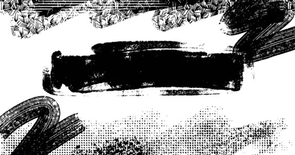 Vector Layered Illustration Abstract Grunge Halftone Black White Distressed Background — Stok Vektör