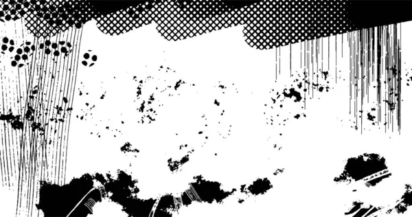 Vector Layered Illustration Abstract Grunge Halftone Black White Distressed Background — Archivo Imágenes Vectoriales