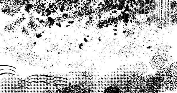 Vector Layered Illustration Abstract Grunge Halftone Black White Distressed Background — Wektor stockowy