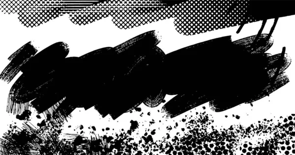 Vector Layered Illustration Abstract Grunge Halftone Black White Distressed Background — ストックベクタ