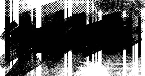 Vector Layered Illustration Abstract Grunge Halftone Black White Distressed Background — 스톡 벡터