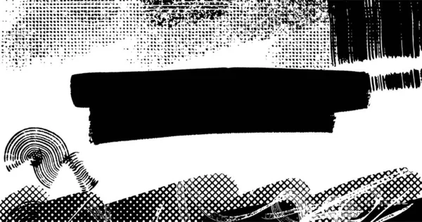 Vector Layered Illustration Abstract Grunge Halftone Black White Distressed Background — Vettoriale Stock