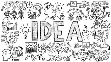 İş sözcükleri ve cümleler kavram simgeleri ve sembolleri ile tipografi karalama grafiği