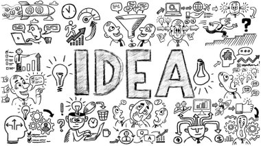 İş sözcükleri ve cümleler kavram simgeleri ve sembolleri ile tipografi karalama grafiği