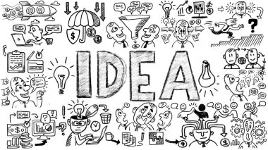 İş sözcükleri ve cümleler kavram simgeleri ve sembolleri ile tipografi karalama grafiği