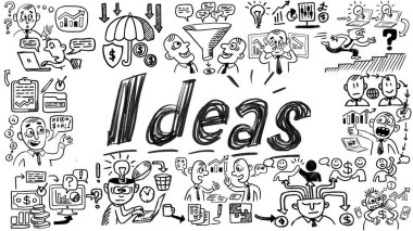 İş sözcükleri ve cümleler kavram simgeleri ve sembolleri ile tipografi karalama grafiği