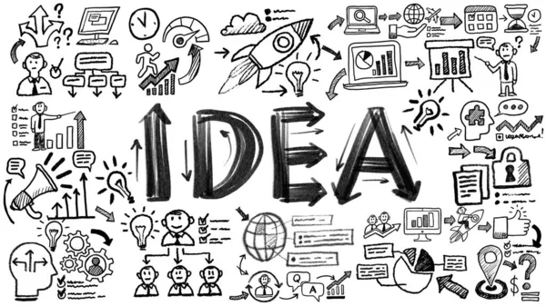 İş sözcükleri ve cümleler kavram simgeleri ve sembolleri ile tipografi karalama grafiği