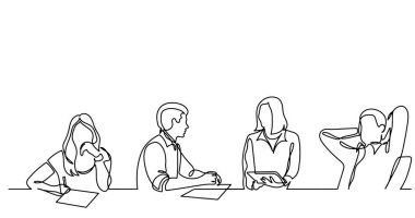 ofis çalışanları iş toplantısında, sürekli çizgi çizme
