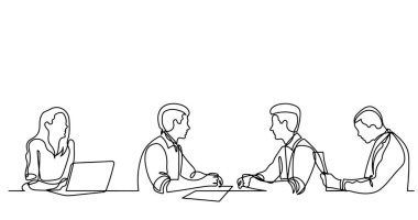 ofis çalışanları iş toplantısında, sürekli çizgi çizme