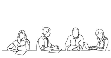 ofis çalışanları iş toplantısında, sürekli çizgi çizme