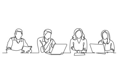 ofis çalışanları iş toplantısında, sürekli çizgi çizme