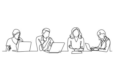 ofis çalışanları iş toplantısında, sürekli çizgi çizme