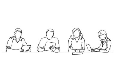 ofis çalışanları iş toplantısında, sürekli çizgi çizme