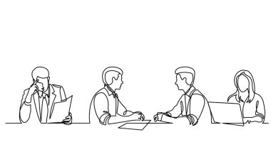 ofis çalışanları iş toplantısında, sürekli çizgi çizme