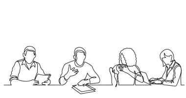 ofis çalışanları iş toplantısında, sürekli çizgi çizme