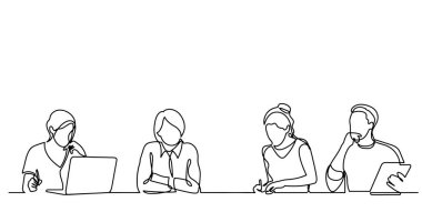 ofis çalışanları iş toplantısında, sürekli çizgi çizme