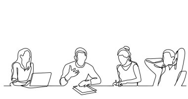 ofis çalışanları iş toplantısında, sürekli çizgi çizme