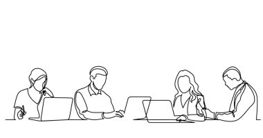 ofis çalışanları iş toplantısında, sürekli çizgi çizme