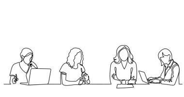 ofis çalışanları iş toplantısında, sürekli çizgi çizme