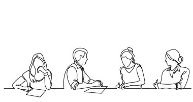 ofis çalışanları iş toplantısında, sürekli çizgi çizme