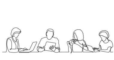 ofis çalışanları iş toplantısında, sürekli çizgi çizme