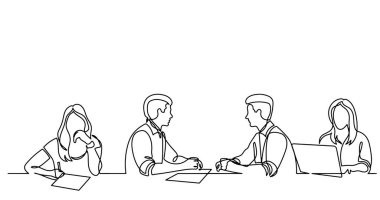ofis çalışanları iş toplantısında, sürekli çizgi çizme