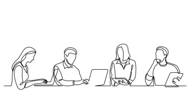ofis çalışanları iş toplantısında, sürekli çizgi çizme