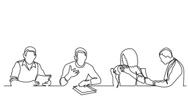 ofis çalışanları iş toplantısında, sürekli çizgi çizme