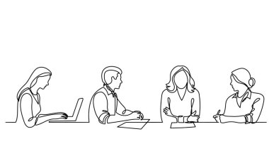 ofis çalışanları iş toplantısında, sürekli çizgi çizme