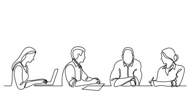 ofis çalışanları iş toplantısında, sürekli çizgi çizme