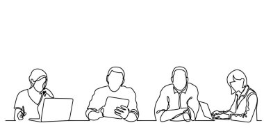 ofis çalışanları iş toplantısında, sürekli çizgi çizme