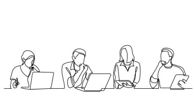 ofis çalışanları iş toplantısında, sürekli çizgi çizme