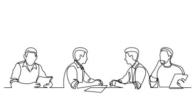 ofis çalışanları iş toplantısında, sürekli çizgi çizme