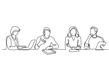 ofis çalışanları iş toplantısında, sürekli çizgi çizme