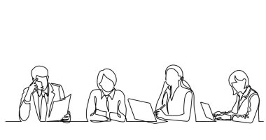 ofis çalışanları iş toplantısında, sürekli çizgi çizme