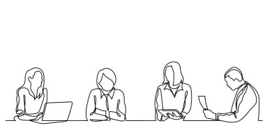 ofis çalışanları iş toplantısında, sürekli çizgi çizme