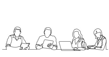 ofis çalışanları iş toplantısında, sürekli çizgi çizme