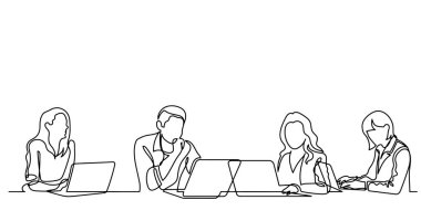 ofis çalışanları iş toplantısında, sürekli çizgi çizme