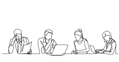ofis çalışanları iş toplantısında, sürekli çizgi çizme