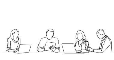 ofis çalışanları iş toplantısında, sürekli çizgi çizme